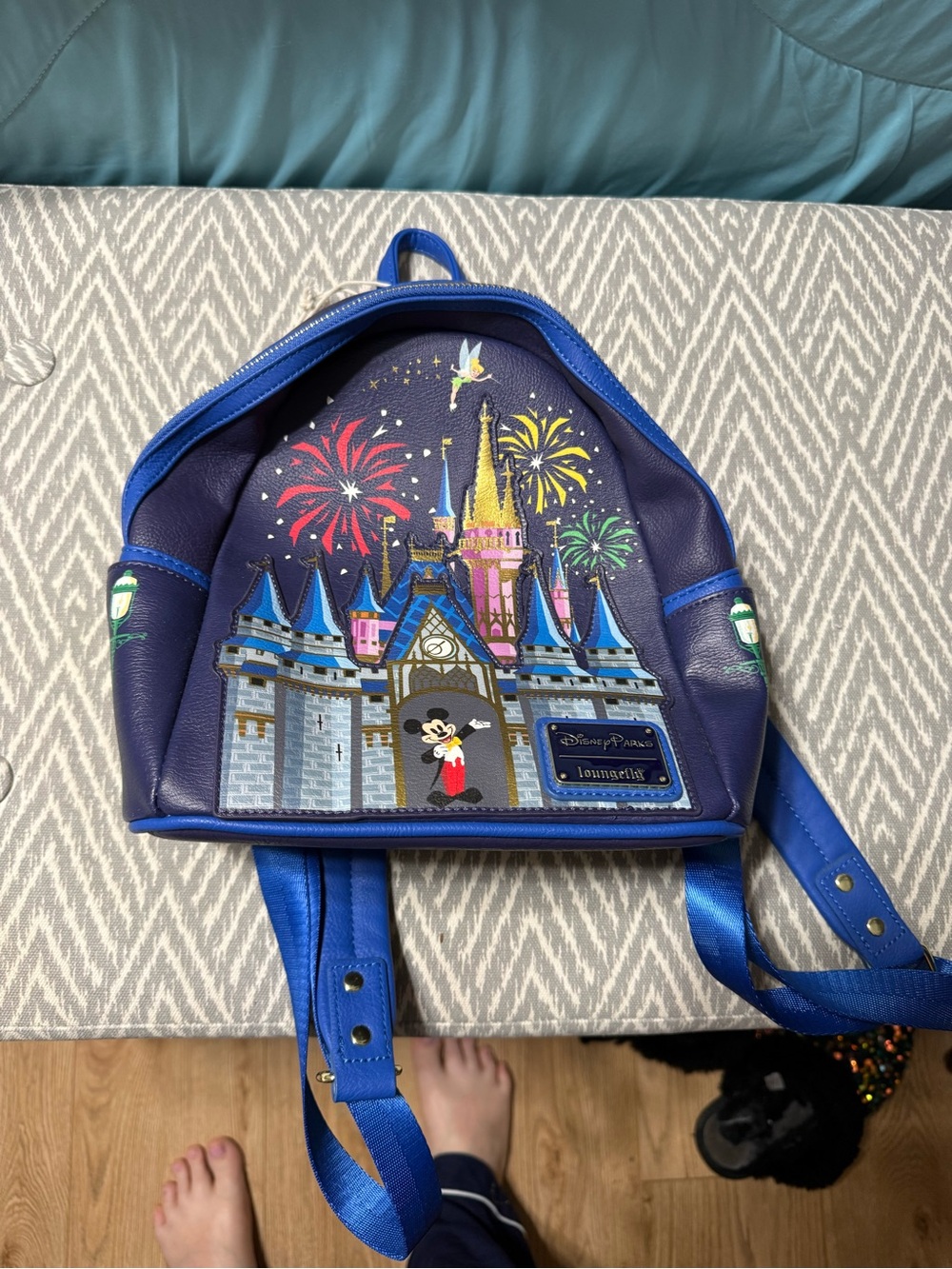 Loungefly Blue Disney Castle Mini Backpack with Fireworks